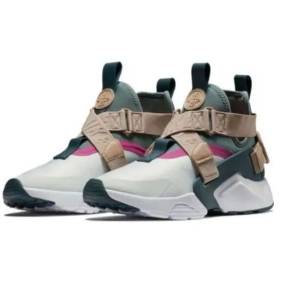 NIKE | Women's Air Huarache City Barely Grey White Gray Green Fuschia Tan | 7