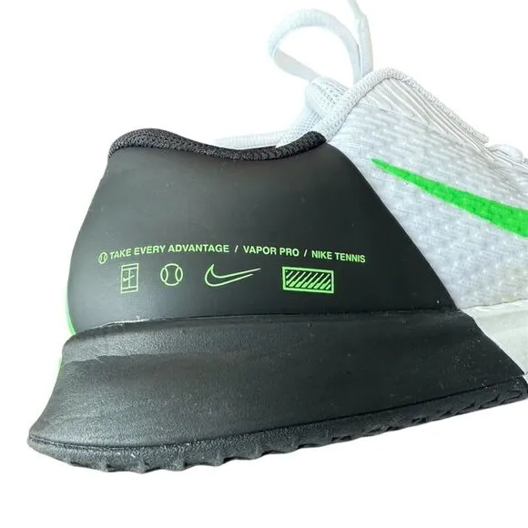 NikeCourt Air Zoom Vapor Pro 2 HC White Poison Green Tennis Shoes 10