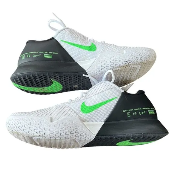 NikeCourt Air Zoom Vapor Pro 2 HC White Poison Green Tennis Shoes 10