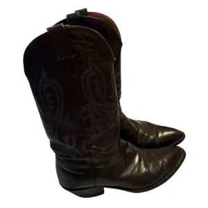 Nocona Boots Men's 10 Black Leather Western Boot Cowboy Ride Shoes Crack in Sole
