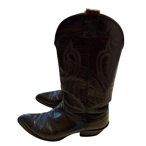 Nocona Boots Men's 10 Black Leather Western Boot Cowboy Ride Shoes Crack in Sole