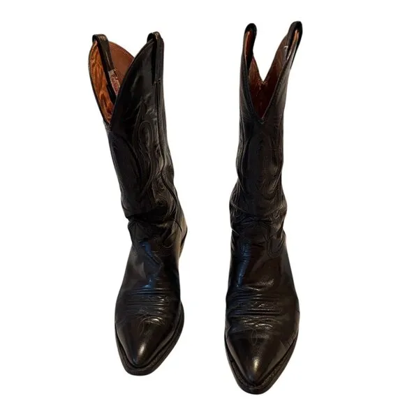 Nocona Boots Men's 10 Black Leather Western Boot Cowboy Ride Shoes Crack in Sole