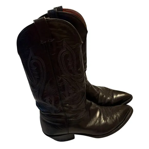 Nocona Boots Men's 10 Black Leather Western Boot Cowboy Ride Shoes Crack in Sole