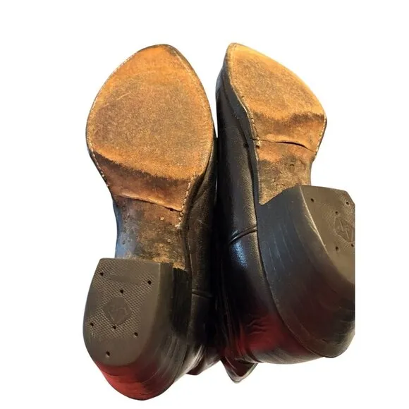 Nocona Boots Men's 10 Black Leather Western Boot Cowboy Ride Shoes Crack in Sole