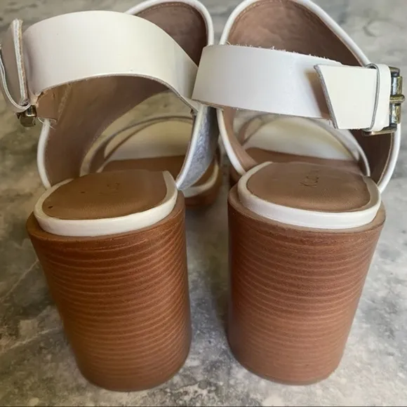 Nordstrom Klub Nico White Leather Wood Stacked Chunky Block High Heel Sandal