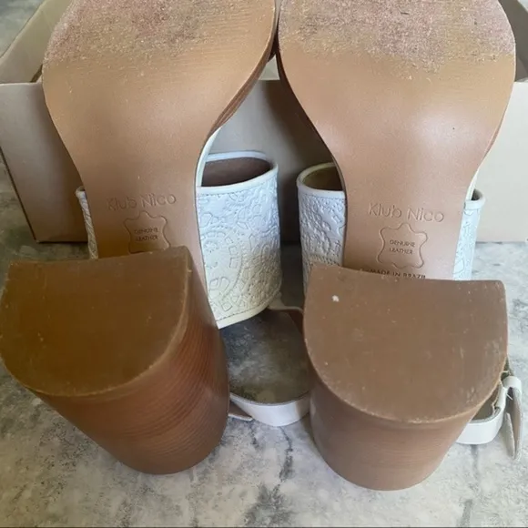 Nordstrom Klub Nico White Leather Wood Stacked Chunky Block High Heel Sandal