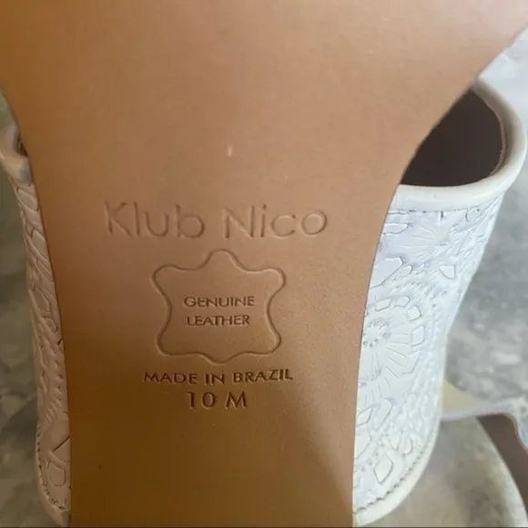 Nordstrom Klub Nico White Leather Wood Stacked Chunky Block High Heel Sandal