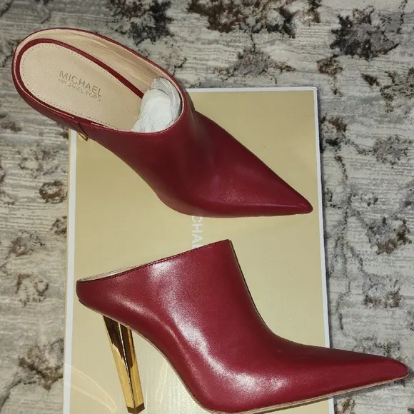 NWT - Elegant Red Leather Women's Mules Michael Kors Halle
