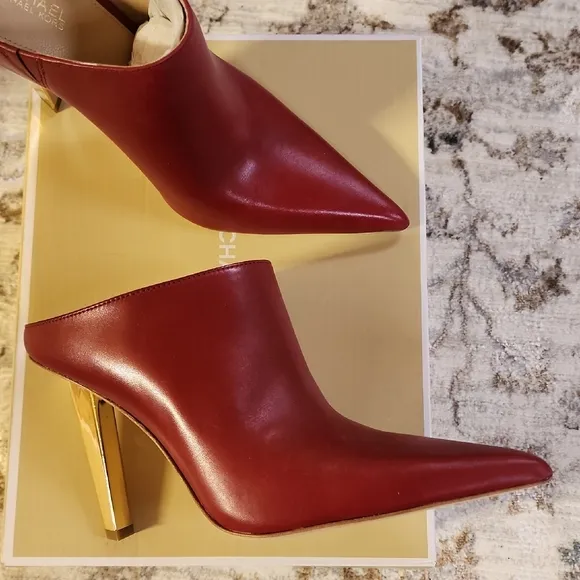 NWT - Elegant Red Leather Women's Mules Michael Kors Halle