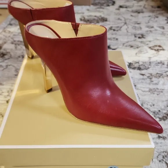 NWT - Elegant Red Leather Women's Mules Michael Kors Halle