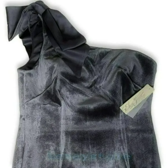 NWT ELIZA  J Women's Velvet One Shoulder Bow Accent Asymmetrical Gown Maxi Dress