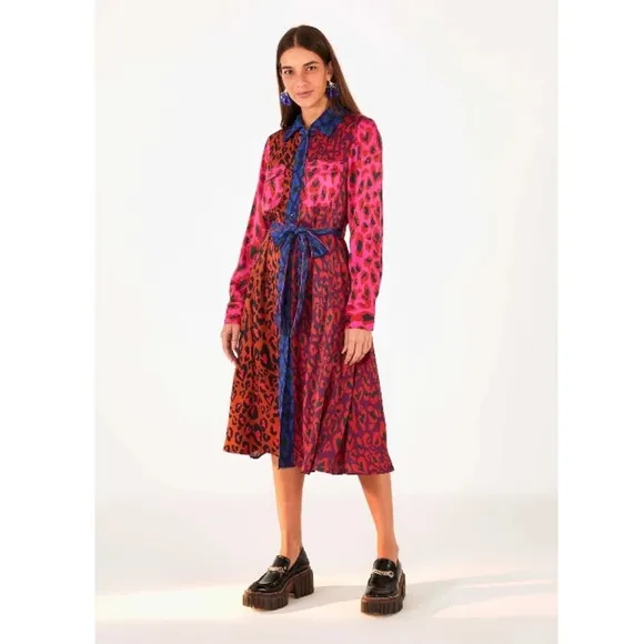 NWT FARM RIO Mixed Leopard Pop Lenzing Ecovero Viscose Midi Dress