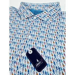 NWT johnnie-O Foxtrot Printed Jersey Performance Polo Shoes Printed White MEDIUM