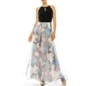 NWT Stunning SL FASHIONS Floral Print Keyhole Top Dress with Organza Skirt