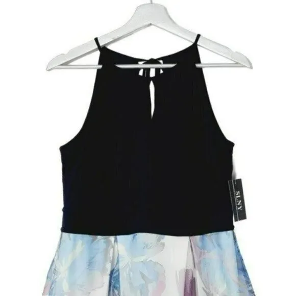 NWT Stunning SL FASHIONS Floral Print Keyhole Top Dress with Organza Skirt