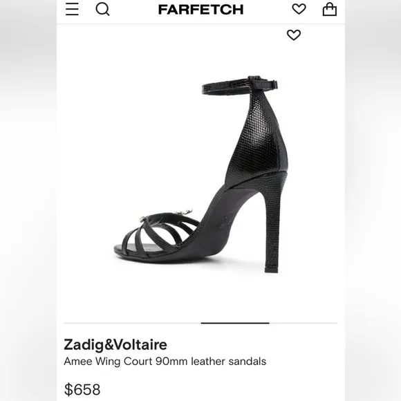 NWT ZADIG and VOLTAIRE Leather Amee Crystal Wing Court Shoe Strappy heel Sandal