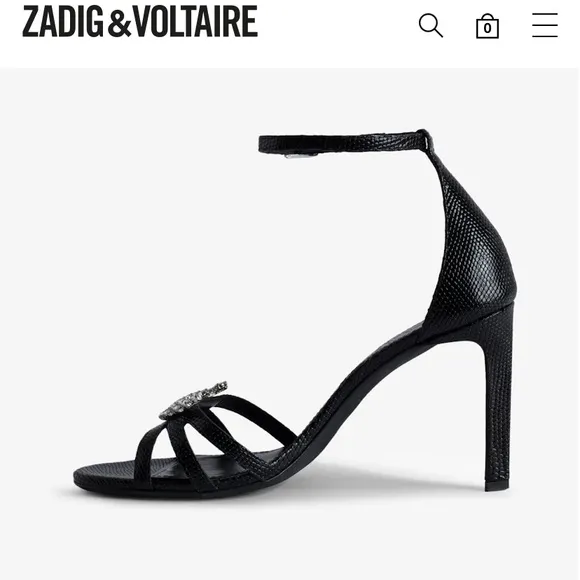 NWT ZADIG and VOLTAIRE Leather Amee Crystal Wing Court Shoe Strappy heel Sandal