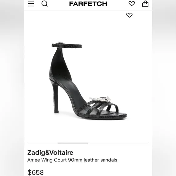 NWT ZADIG and VOLTAIRE Leather Amee Crystal Wing Court Shoe Strappy heel Sandal