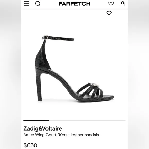 NWT ZADIG and VOLTAIRE Leather Amee Crystal Wing Court Shoe Strappy heel Sandal