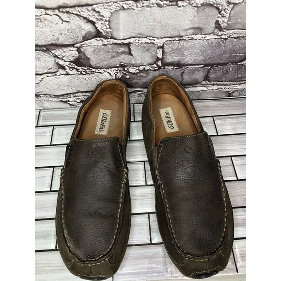 OluKai Akepa Moc Brown Leather Driving Shoes Loafers Men’s Sz 11.5M US/44.5EU