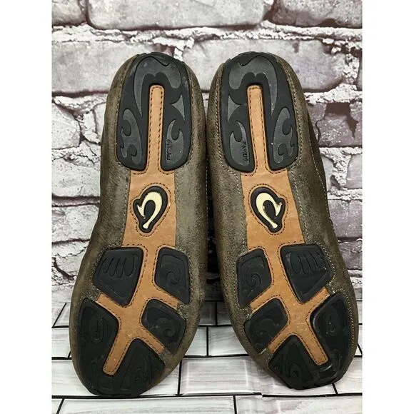 OluKai Akepa Moc Brown Leather Driving Shoes Loafers Men’s Sz 11.5M US/44.5EU