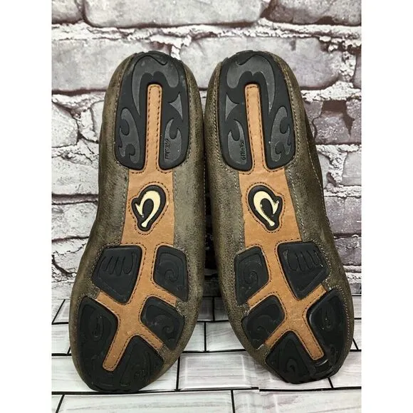OluKai Akepa Moc Brown Leather Driving Shoes Loafers Men’s Sz 11.5M US/44.5EU