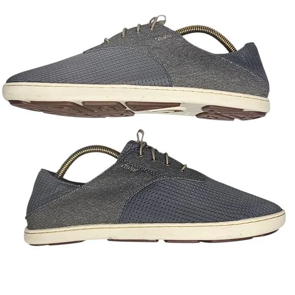 OluKai Men's Nohea Moku Charcoal/Clay No Tie Boat Shoes Size 9.5