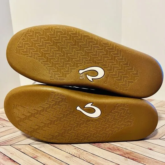 Olukai Punini Men’s 7 M Sneakers Clay Lemon Grass Mesh Suede Drop in Heel Tan