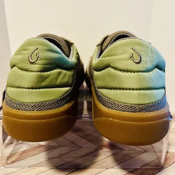 Olukai Punini Men’s 7 M Sneakers Clay Lemon Grass Mesh Suede Drop in Heel Tan