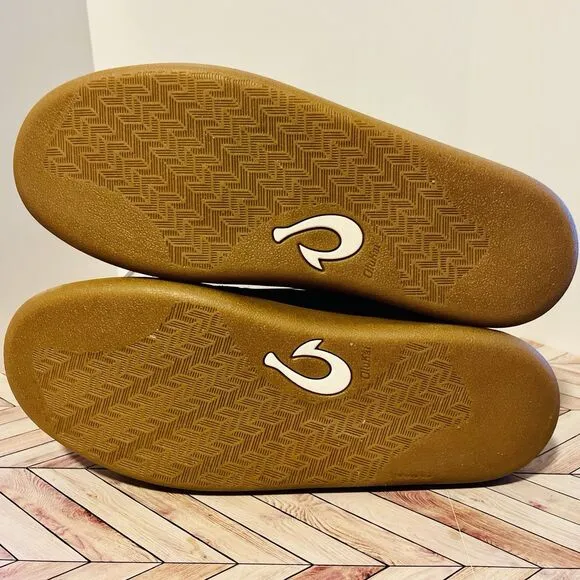 Olukai Punini Men’s 9.5 M Sneakers Clay Lemon Grass Mesh Suede Drop in Heel Tan