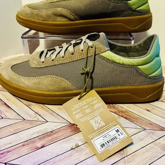 Olukai Punini Men’s 9.5 M Sneakers Clay Lemon Grass Mesh Suede Drop in Heel Tan