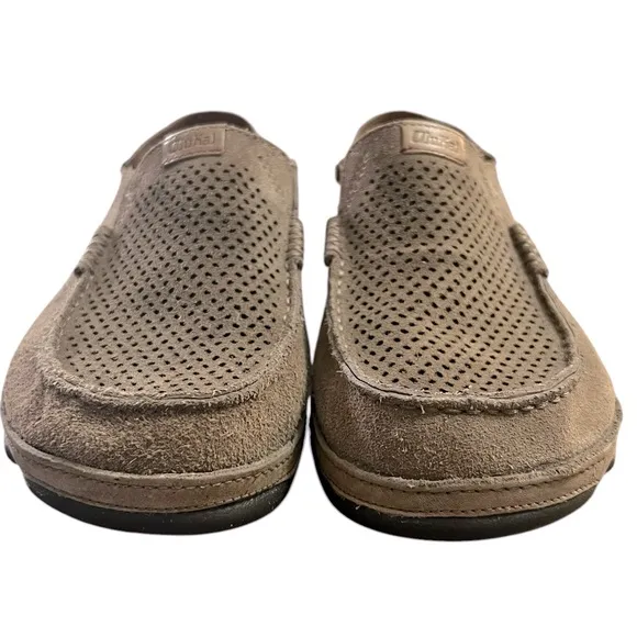 OLUKIA MENS MOLOA KOHANA CASUAL LEATHER LOAFER BROWN SLIP ON SHOES SIZE 9.5