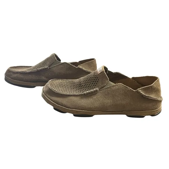 OLUKIA MENS MOLOA KOHANA CASUAL LEATHER LOAFER BROWN SLIP ON SHOES SIZE 9.5