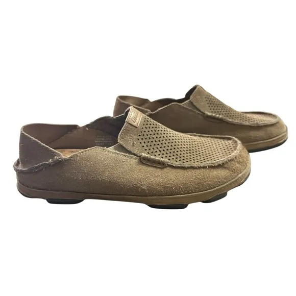 OLUKIA MENS MOLOA KOHANA CASUAL LEATHER LOAFER BROWN SLIP ON SHOES SIZE 9.5