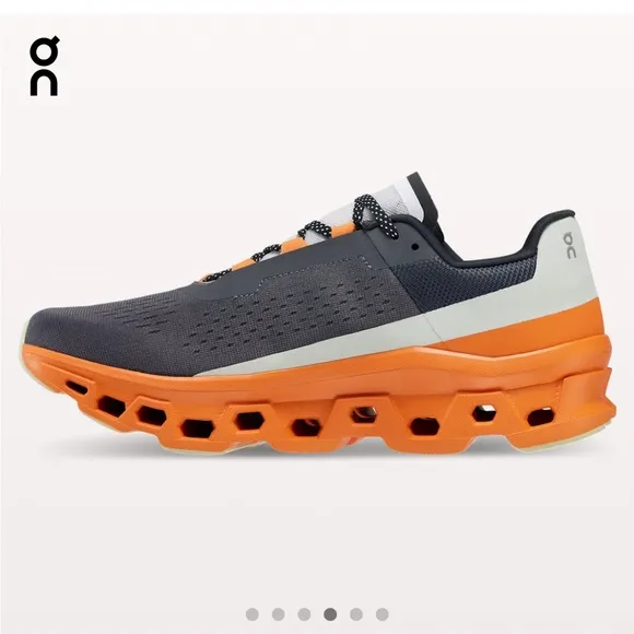 ON Men’s Cloudmonster Road Running Shoe 10.5 Eclipse Gray and Turmeric Orange