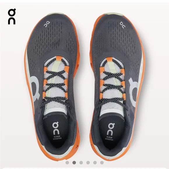 ON Men’s Cloudmonster Road Running Shoe 10.5 Eclipse Gray and Turmeric Orange