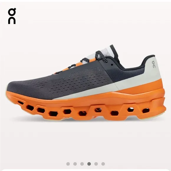 ON Men’s Cloudmonster Road Running Shoe 10.5 Eclipse Gray and Turmeric Orange