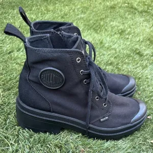 Palladium Pallabase Twill Chunky Lugsole Canvas Lace Up Combat Biker Ankle Boots