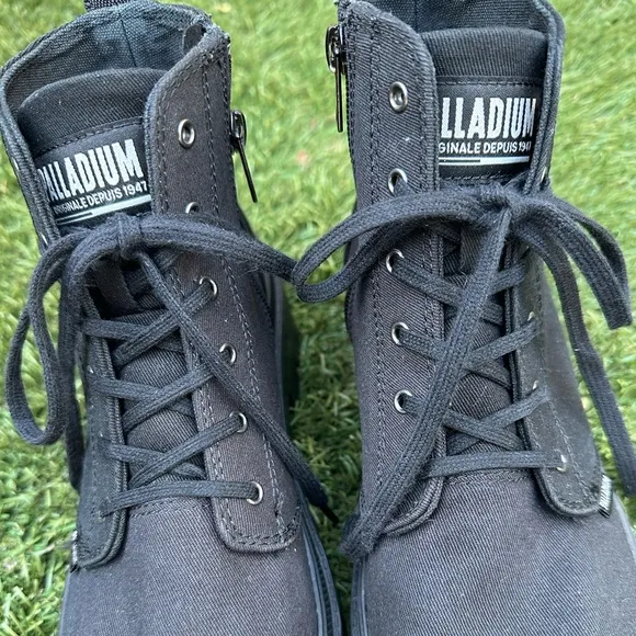 Palladium Pallabase Twill Chunky Lugsole Canvas Lace Up Combat Biker Ankle Boots
