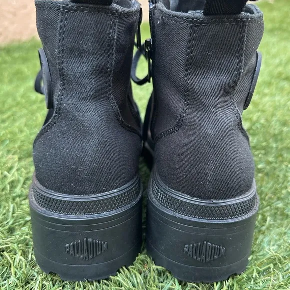 Palladium Pallabase Twill Chunky Lugsole Canvas Lace Up Combat Biker Ankle Boots