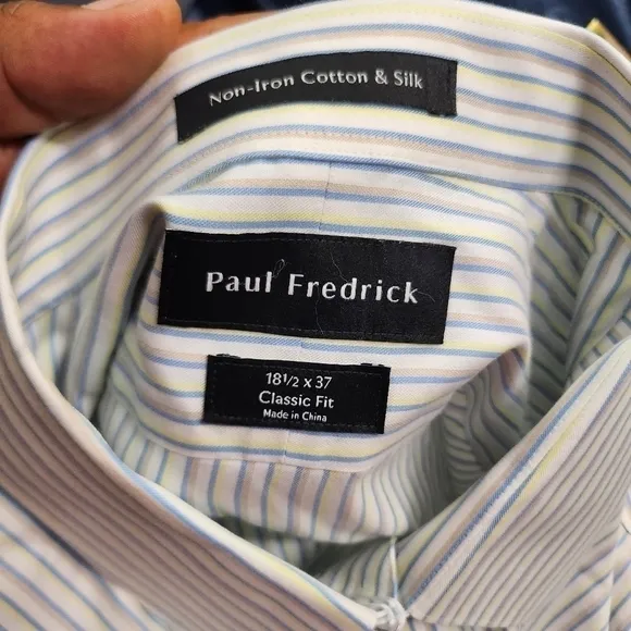 Paul Frederick Striped Men Long Sleeve Button Down Shirt Size 18.5 37