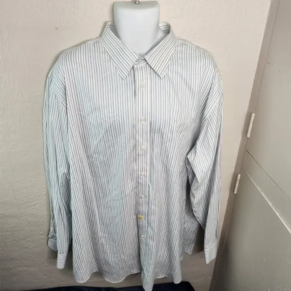 Paul Frederick Striped Men Long Sleeve Button Down Shirt Size 18.5 37
