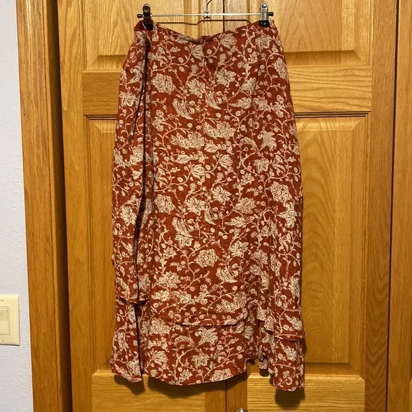 Peruvian Connection floral midi skirt flowy 1/2 lined size 14 silk