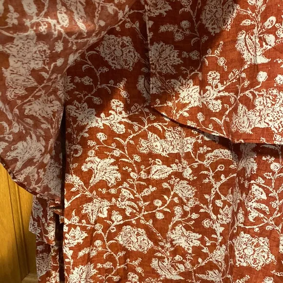 Peruvian Connection floral midi skirt flowy 1/2 lined size 14 silk