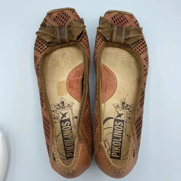 Pikolinos Gina Bow Trim Punched Court Shoes Brown Size 40 9.5-10