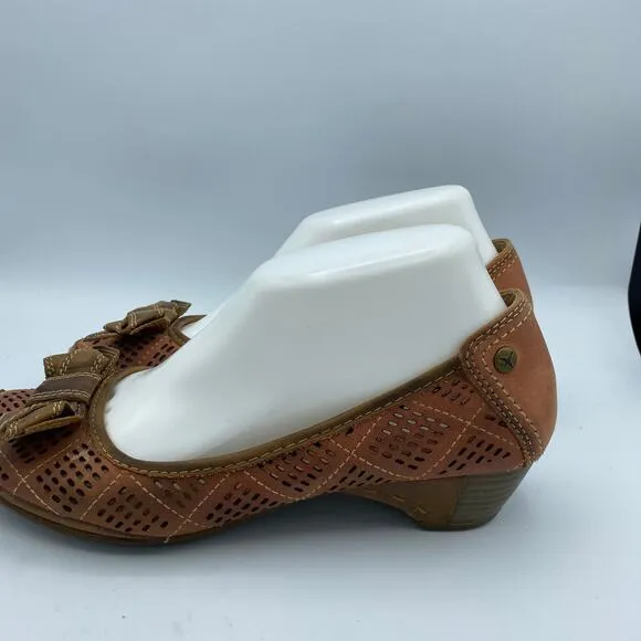Pikolinos Gina Bow Trim Punched Court Shoes Brown Size 40 9.5-10