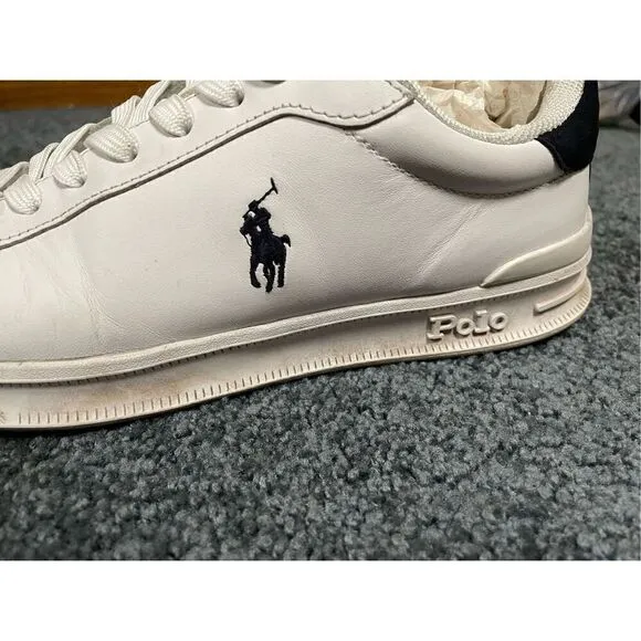 Polo Ralph Lauren Heritage Court II Low Shoes White Blue Leather Mens 7D