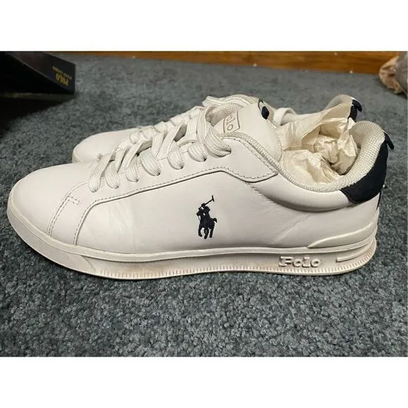 Polo Ralph Lauren Heritage Court II Low Shoes White Blue Leather Mens 7D