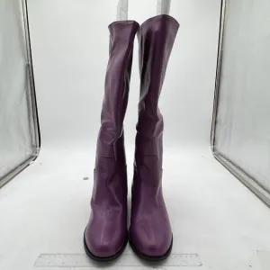 Purple Women Knee High Boots Round Toe Long Booties Block Low Heels Pull On Shoe
