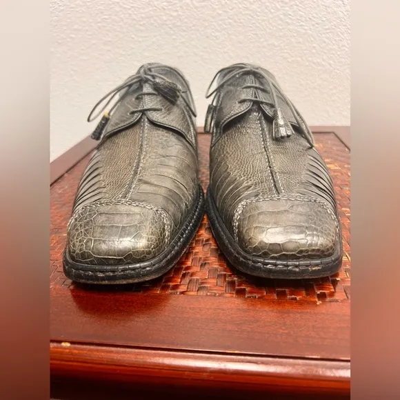 R. Martegani Boutique Line Green/Gray Alligator Lace Up Shoes Size 10